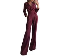Mujer Monos Cuello en V Manga Larga Elegante Fiesta Noche Cóctel Jumpsuit Largos Pantalones de Pierna Ancha