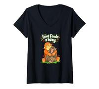 Mujer Monos Lindos Abrazando el Amor Encuentra una Manera Camiseta Cuello V