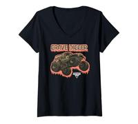 Mujer Monster Jam Camo Grave Digger Monster Truck Motorsports Camiseta Cuello V
