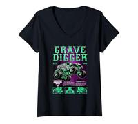 Mujer Monster Jam Grave Digger Green and Purple Collage Camiseta Cuello V