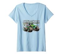Mujer Monster Jam Muddy Tire Tracks Grave Digger Truck Motorsports Camiseta Cuello V