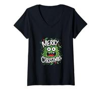 Mujer Monster Merry Christmas - Divertido diseño navideño Camiseta Cuello V
