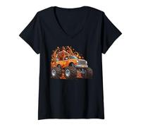 Mujer Monster Truck Funny Thanksgiving Turkey Camiseta Cuello V