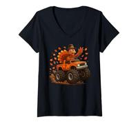 Mujer Monster Truck Funny Thanksgiving Turquía Camiseta Cuello V