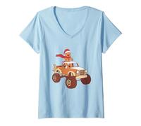 Mujer Monster Truck Gingerbread Man, Divertido horneando Navidad Camiseta Cuello V