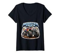 Mujer Monster Truck Lover Entusiasta Hombres Niños Neumáticos Grandes Cool Camiseta Cuello V
