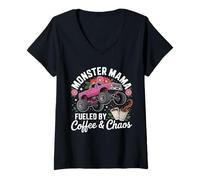Mujer Monster Truck Mama Coffee Lover Funny Monster Truck Mujer Camiseta Cuello V