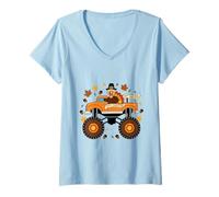 Mujer Monster Truck Pavo Feliz Acción de Gracias Niños Niño Bo Camiseta Cuello V