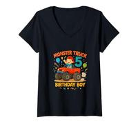 Mujer Monster Truck Quinto Cumpleaños Niño Camiseta Cuello V