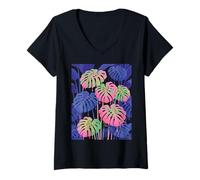 Mujer Monstera Deliciosa Plant Lover Lady Daddy Botanical Camiseta Cuello V