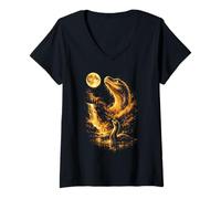 Mujer Monstruo del Lago Ness Aullando a la Luna Meme Camiseta Cuello V