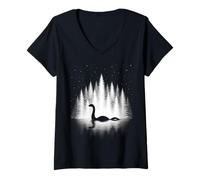 Mujer Monstruo del Lago Ness en Agua silenciosa Debajo de Las Estrellas de la Noche Camiseta Cuello V