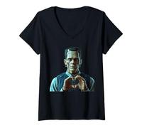 Mujer Monstruo Espeluznante corazón Manos Lindo Halloween Amor Camiseta Cuello V