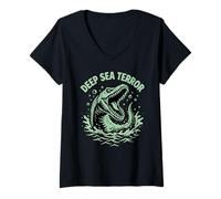Mujer Monstruo Marino prehistórico Mosasaurus del Terror del Mar Profundo Camiseta Cuello V