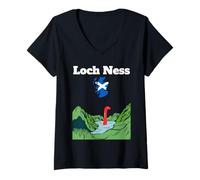 Mujer Monstruo recuerdo del lago Ness Nessie Escocia mapa Highland Camiseta Cuello V