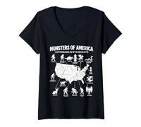 Mujer Monstruos De América Mapa Cryptid Estados Unidos Folklore Camiseta Cuello V