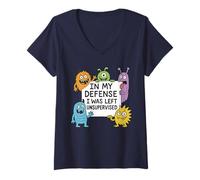 Mujer Monstruos de dibujos animados divertidos y cita humorística sin supervisión Camiseta Cuello V