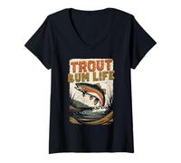 Mujer Montaje De Moscas Pesca con Mosca Trout Bum Life Camiseta Cuello V