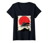 Mujer Montaña Japonesa Zen Bonsai Vintage Paisaje Anime Arte Camiseta Cuello V