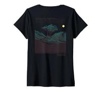 Mujer MONTAÑA NOSTÁLGICA, Arte Pixel LOFI, Paisaje DE Mapa DE bits Camiseta Cuello V