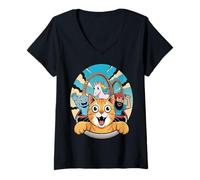 Mujer Montaña Rusa Gato Unicornio Robot diversión Camiseta Cuello V