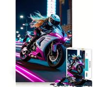 Mujer Montando en Moto de Noche Adolescentes de Los Ángeles Rompecabezas de 1000 Piezas Juego de Memoria Componentes Resistentes y de Corte Limpio Portátil y fácil de Transportar Juego