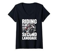 Mujer Montar es mi segundo idioma estilo de vida de motociclista Camiseta Cuello V