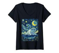 Mujer Monte Fuji Japón Noche Estrellada Historia del Arte Presente Camiseta Cuello V