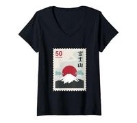 Mujer Monte Fuji - Monte Fuji Japón Flor de Cerezo Sol japonés Camiseta Cuello V