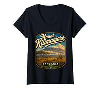 Mujer Monte Kilimanjaro Tanzania Viajes de montaña Africana Camiseta Cuello V