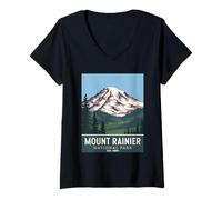 Mujer Monte Rainier National Park Vintage Camping Senderismo Hombres Mujeres Camiseta Cuello V