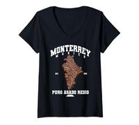 Mujer Monterrey Nuevo León Carne Asada Carne Mapa Mexicano Grill Camiseta Cuello V