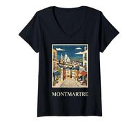 Mujer Montmartre París Francia Calle Artística Viajes Vintage Camiseta Cuello V