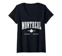 Mujer Montreal EST. 1642 Quebec Canadá Maple Leaf Patriotic Pride Camiseta Cuello V