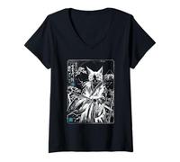 Mujer Montura de Gato samurái Vintage Fuji Ink Wash Arte japonés Camiseta Cuello V
