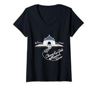 Mujer Monumento a Chiang Kai-Shek, arte del corazón de la firma de Taiwán Camiseta Cuello V