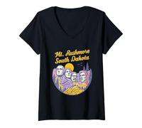 Mujer Monumento Monumento Monumento South Dakota Viaje Retro Cartoon Camiseta Cuello V