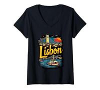 Mujer Monumentos de Lisboa | Recuerdos de Vacaciones en Portugal Camiseta Cuello V