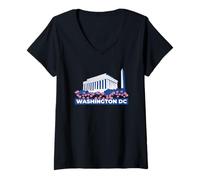 Mujer Monumentos en Flor de Cerezo en Memoria de Lincoln en Washington DC Camiseta Cuello V
