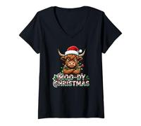 Mujer Moo-dy Christmas Vaca Highland Camiseta Cuello V