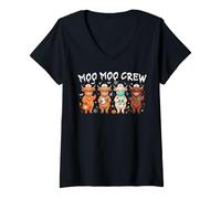 Mujer Moo Moo Crew Highland Cow Nurse, Divertida, Linda y Espeluznante Halloween Camiseta Cuello V