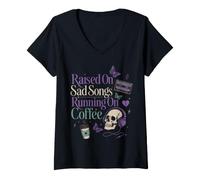 Mujer Moody Sad Songs Café Estética Amante De La Música Vibe Camiseta Cuello V