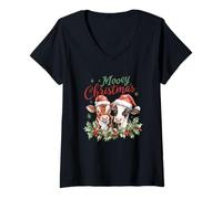 Mujer Mooey Christmas Cute Cow Holiday Cheer Camiseta Cuello V