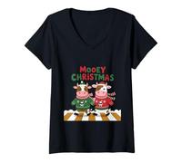 Mujer Mooey - Suéter Feo de Navidad con diseño de Vacas Camiseta Cuello V