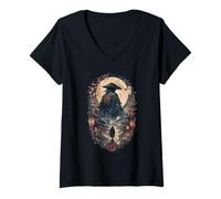 Mujer Moonlit Ronin Wanderer Japanese Samurai Cherry Blossom Japón Camiseta Cuello V