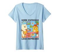 Mujer More Espresso Less Depresso Perro Camiseta Cuello V