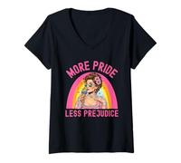 Mujer More Pride Less Prejudice LGBT Pride Month Rainbow Equality Camiseta Cuello V