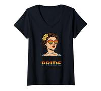 Mujer More Pride Less Prejudice LGBT Queer Vintage Art Aesthetic Camiseta Cuello V