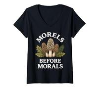 Mujer Morel Hunter Humor Morillas Antes de la Moral Camiseta Cuello V