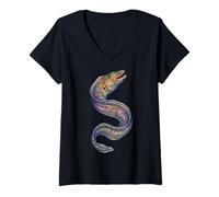 Mujer Morena Abstracto Océano Arte Vida Marina Colorido Camiseta Cuello V